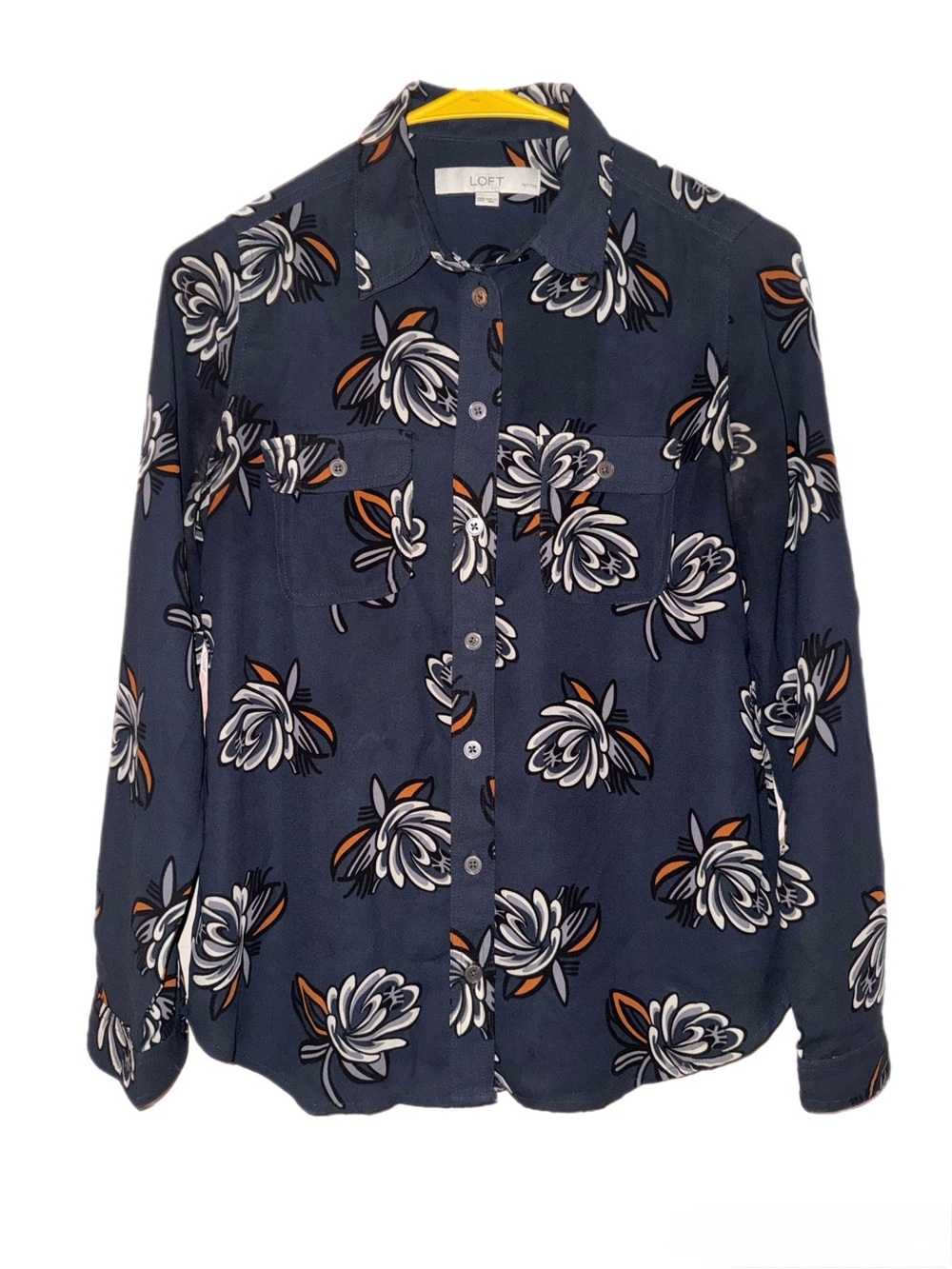 LOFT Petite Navy Floral Button-Up Shirt